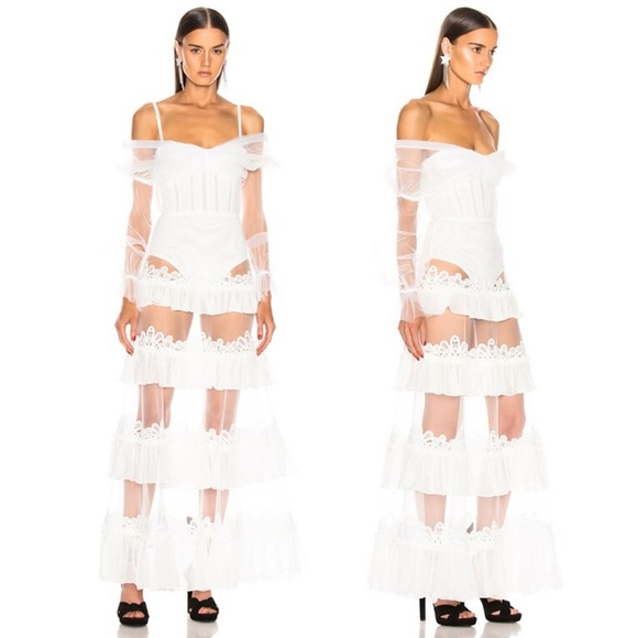 NWT JONATHAN SIMKHAI Threaded Lace Tulle Ruffle dress Size 8 - Picture 13 of 16